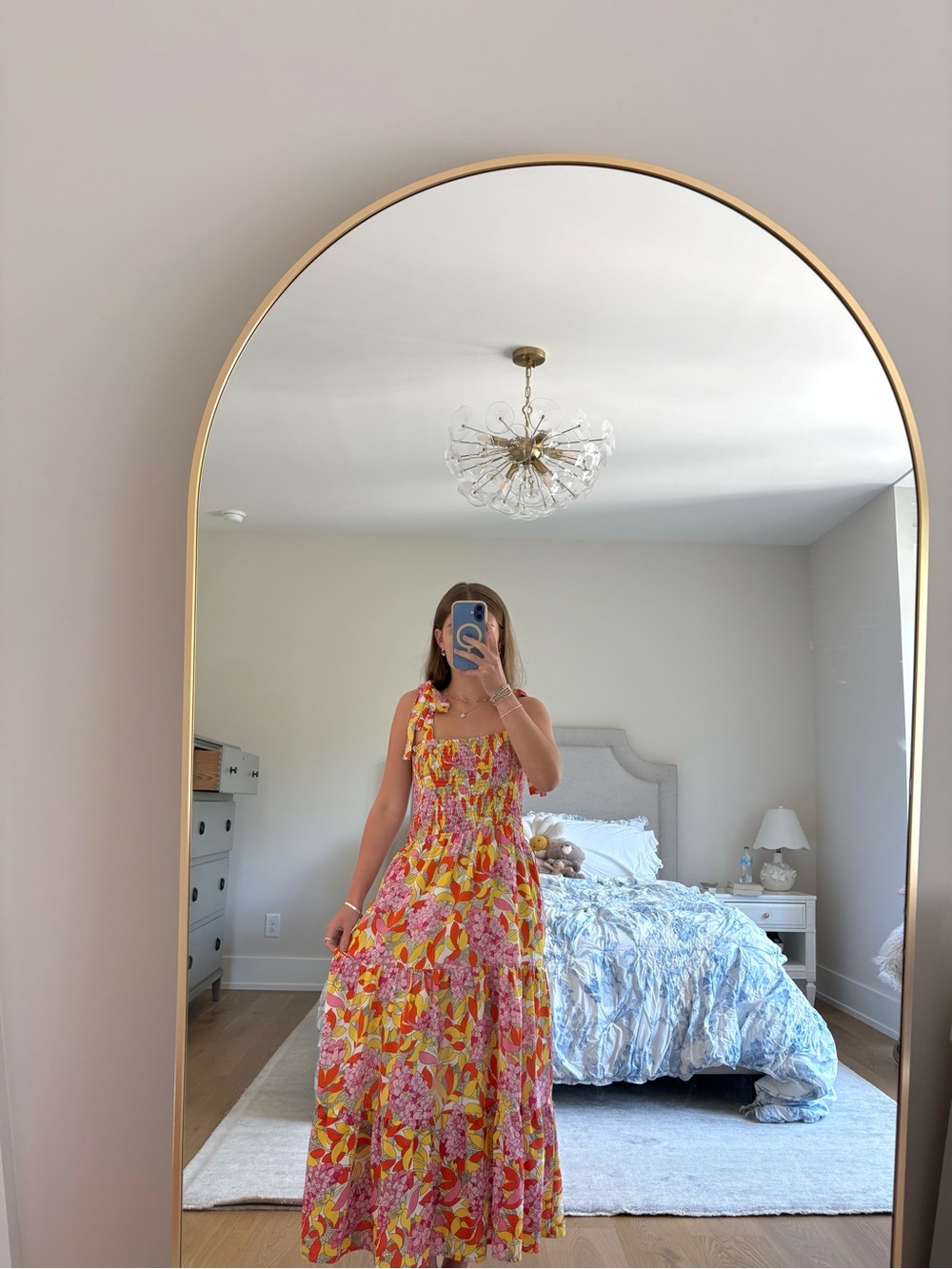 THML Pink & Yellow Floral Tie-Shoulder Maxi Dress